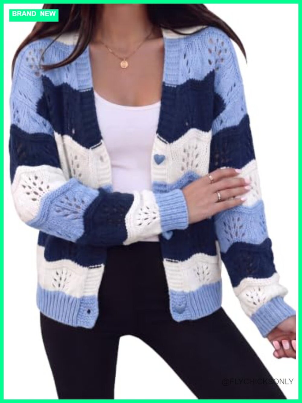 Womens Fuzzy Chevron Striped Cardigan Sweater Button Down V-Neck Long Sleeve